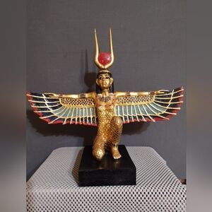 Ancient Egyptian Goddess of Motherhood Kneeling Isis With Open Wings Statue